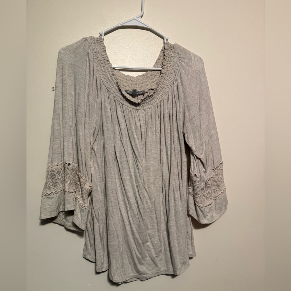 Daniel Rainn Light Gray Blouse with Lace Accents